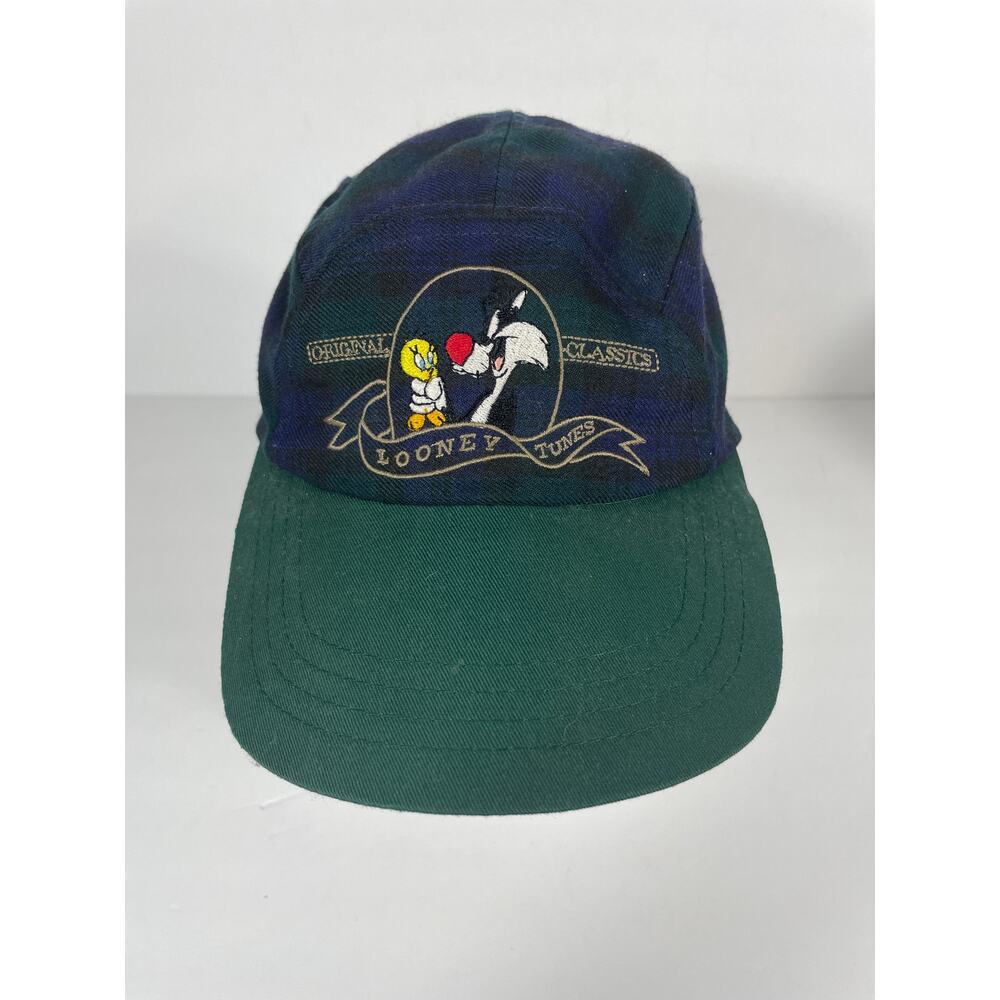 Looney Tunes Green Blue Plaid OSFM Elastic Back
